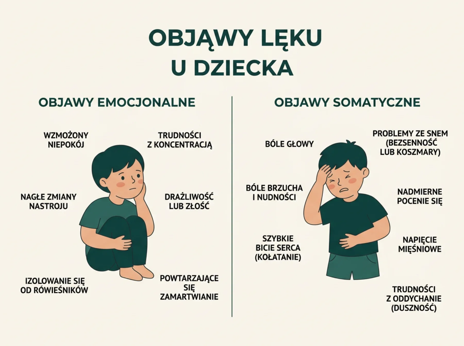 Ilustracja: Jakie są typowe objawy lęku u dziecka – emocjonalne i behawioralne