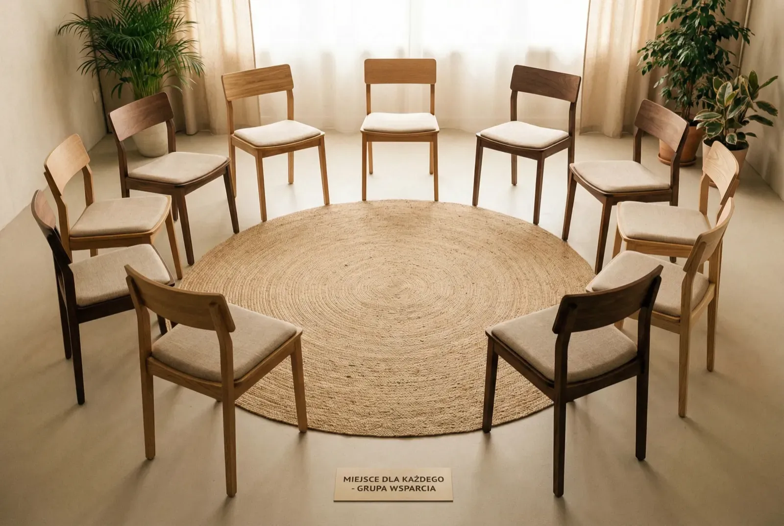 Grupy wsparcia dla DDA - krąg krzeseł symbolizujący wspólnotę