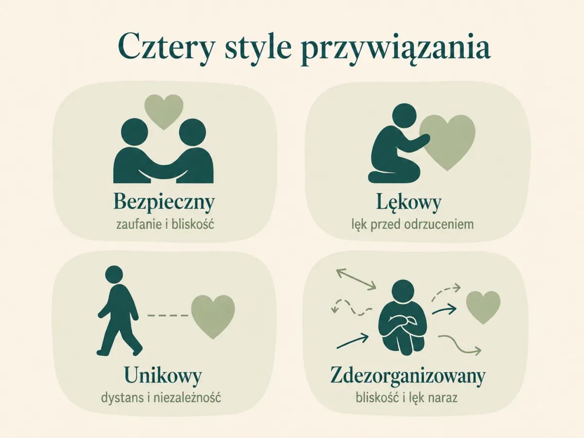 Cztery style przywiązania w siatce: bezpieczny, lękowy, unikowy, zdezorganizowany