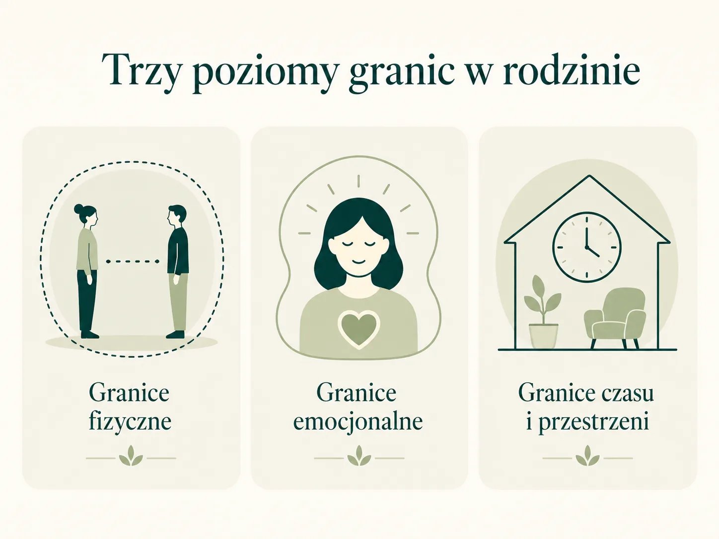 Trzy poziomy granic — fizyczny, emocjonalny, czasowy/przestrzenny